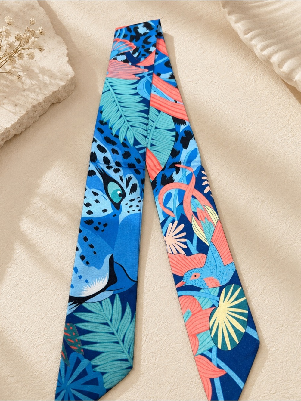 Designer Inspired Blue Tropical Animal Twilly Scarf